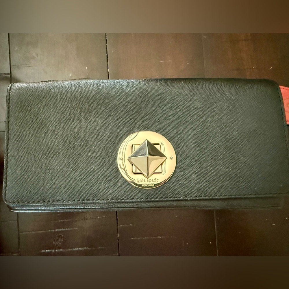 Kate Spade Black Clutch with Gold Emblem